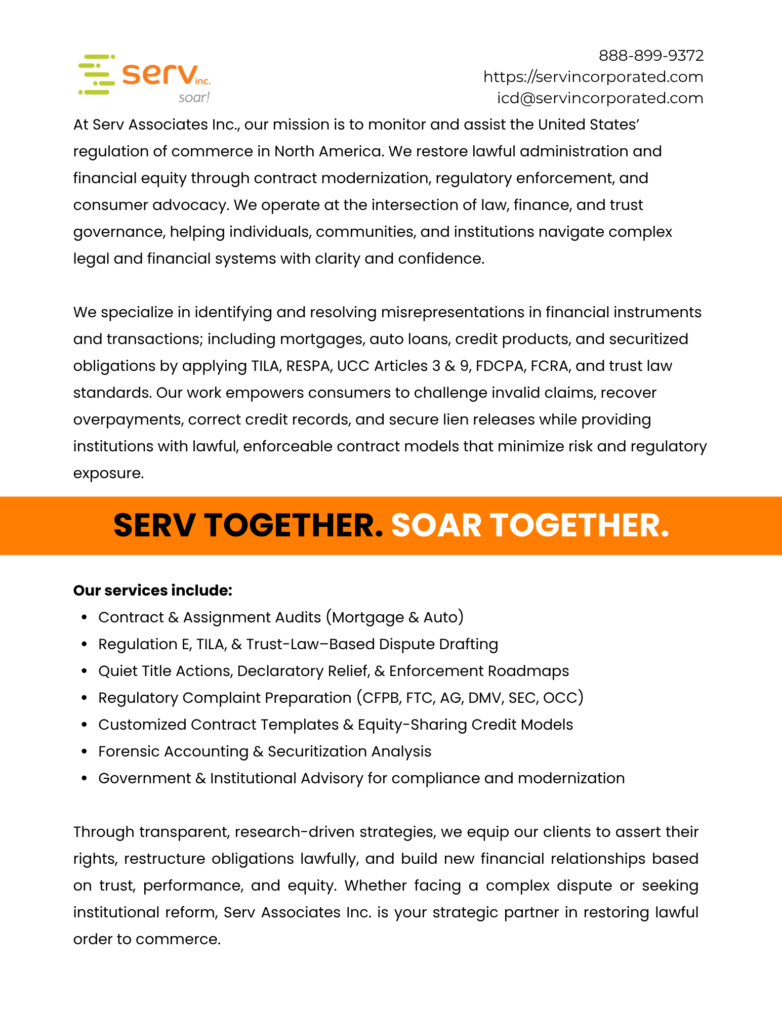 Media Kit Page 4 — Mission and Services List